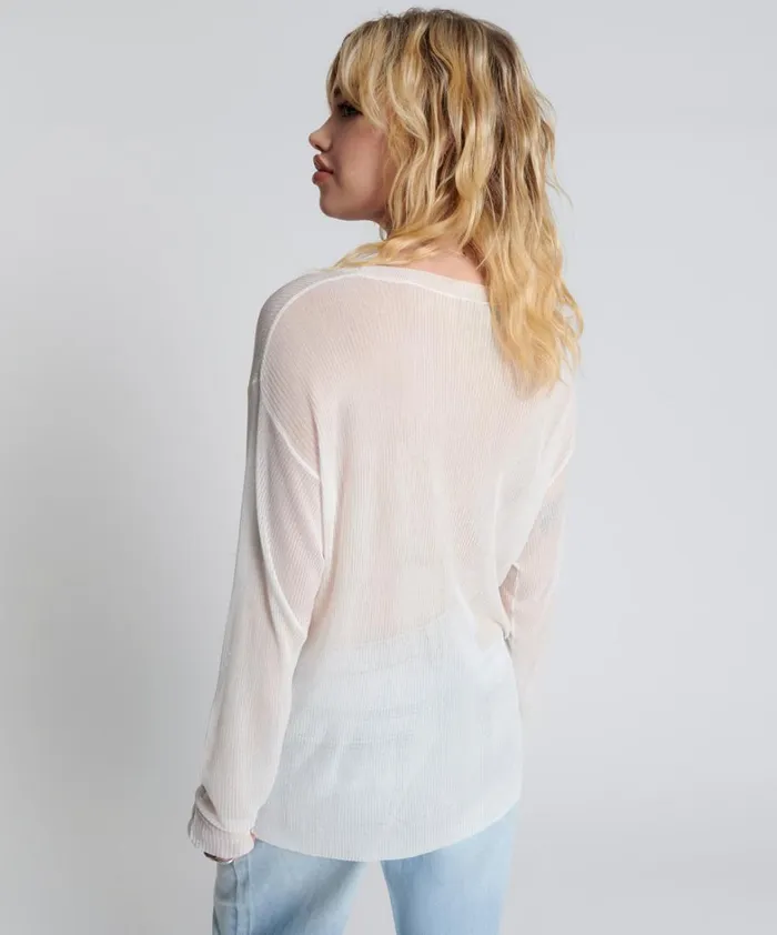 One Teaspoon Tops AMITY SHEER RIB KNIT TOP WHITE 8211 Women