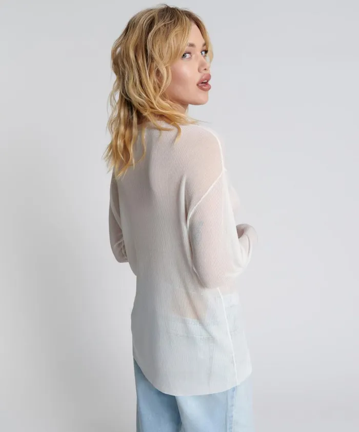 One Teaspoon Tops AMITY SHEER RIB KNIT TOP WHITE 8211 Women