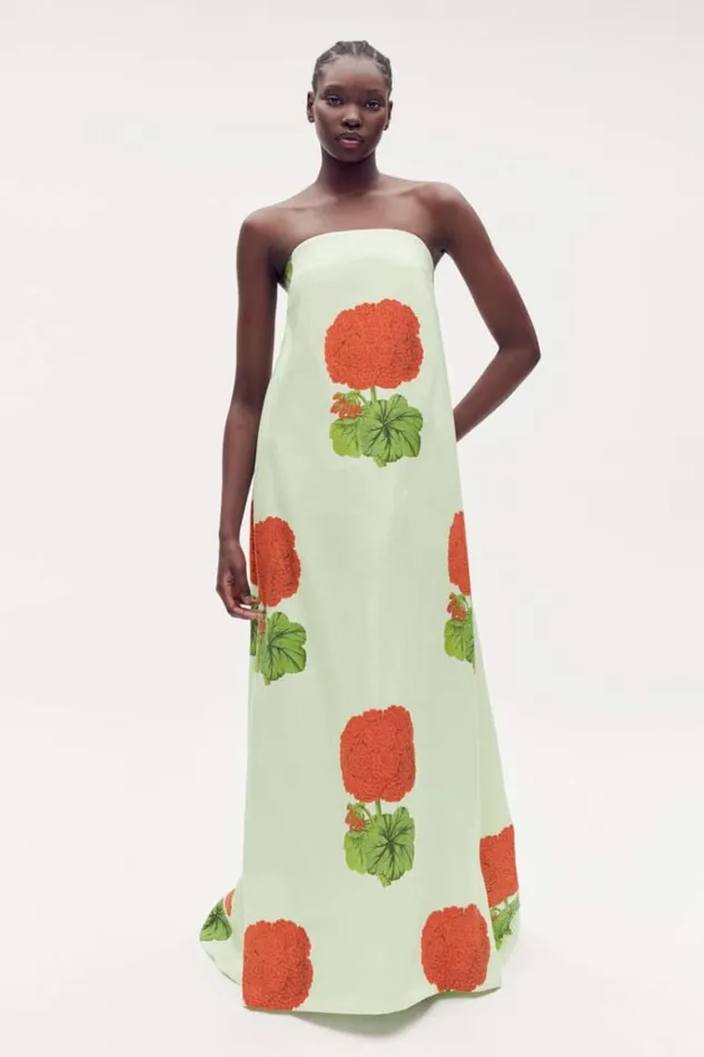 Oroton Dresses Women Posie Geranium Print Gown Sea Spray