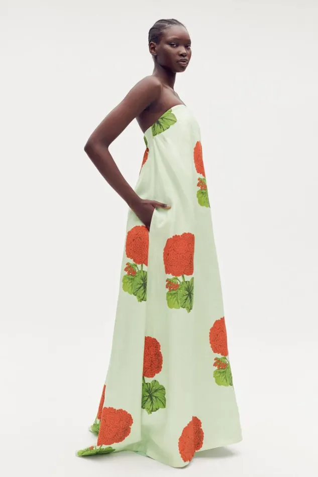 Oroton Dresses Women Posie Geranium Print Gown Sea Spray
