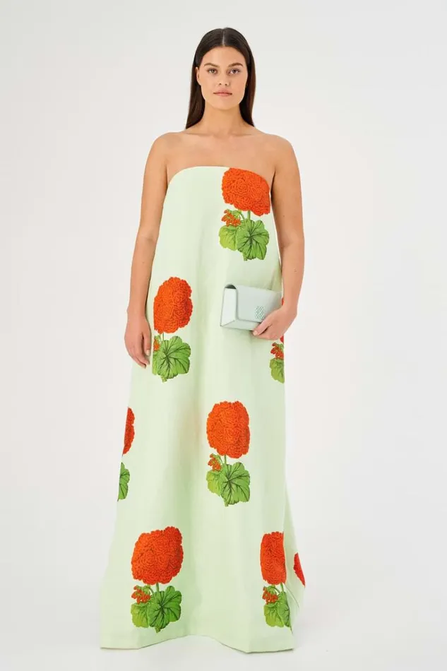 Oroton Dresses Women Posie Geranium Print Gown Sea Spray
