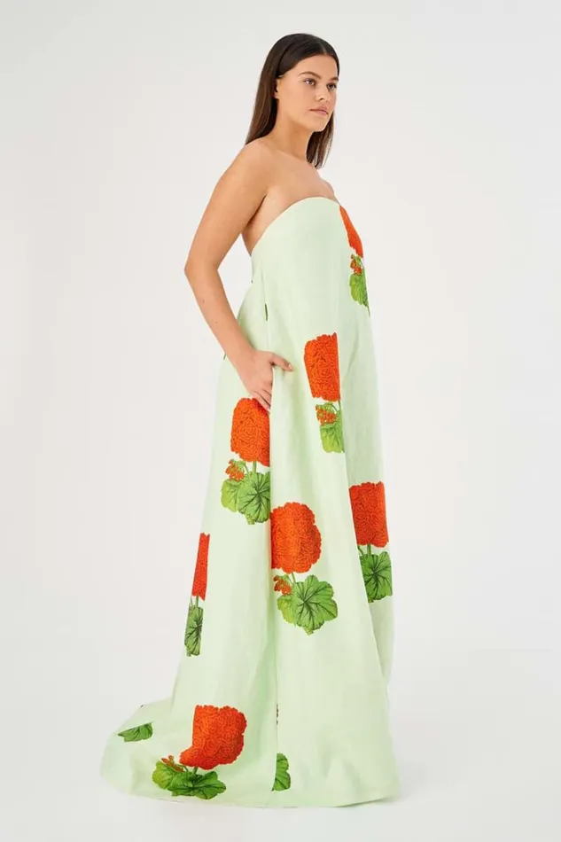 Oroton Dresses Women Posie Geranium Print Gown Sea Spray