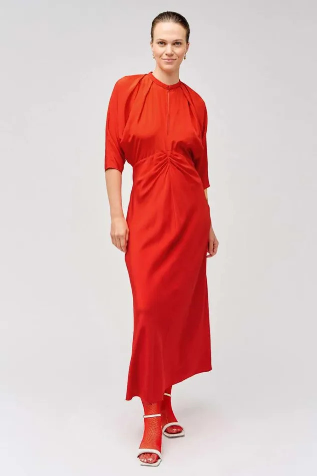 Oroton Dresses Women Split Neck Dress True Red