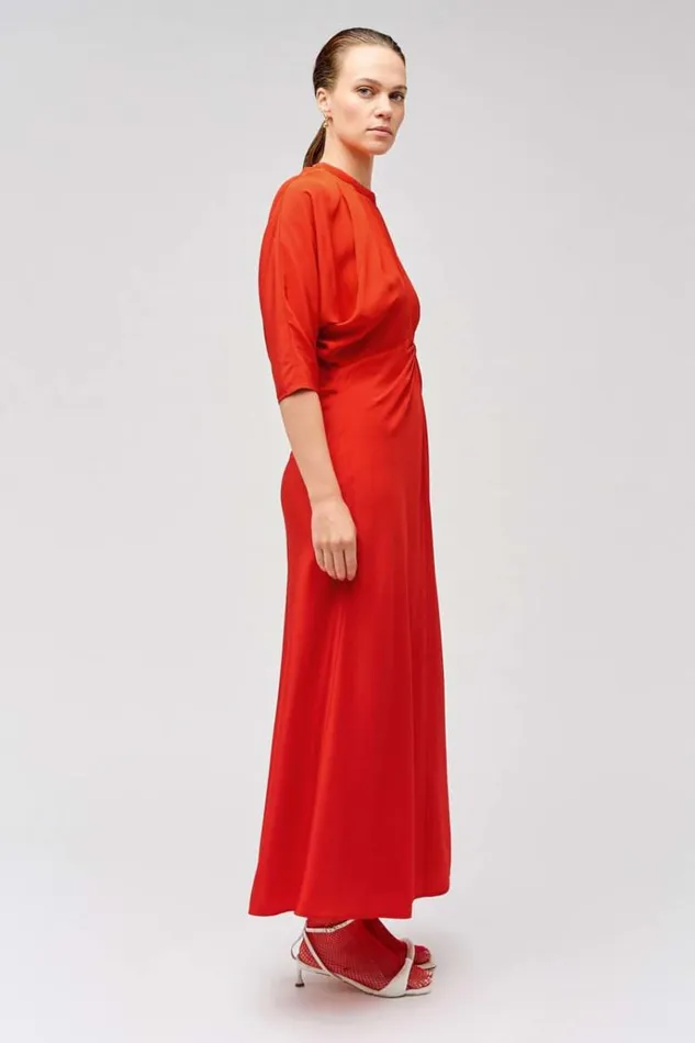 Oroton Dresses Women Split Neck Dress True Red