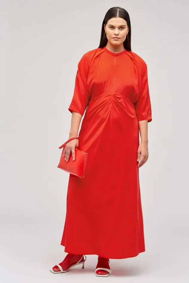 Oroton Dresses Women Split Neck Dress True Red