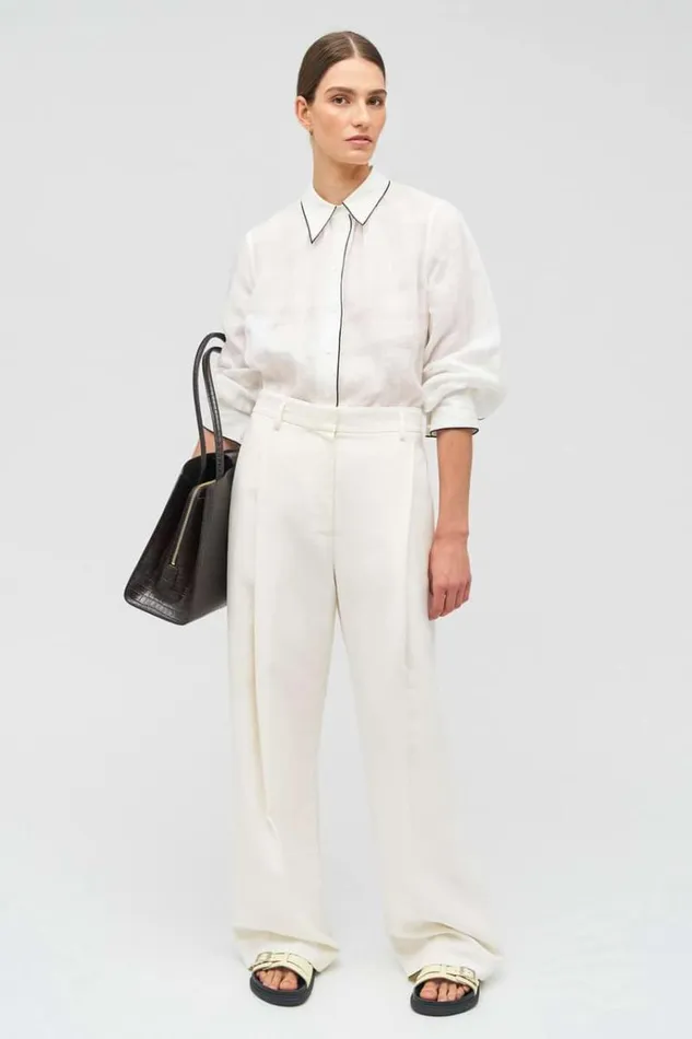 Oroton Tops Women Contrast Bind Top Antique White