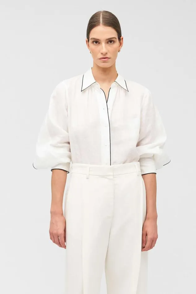 Oroton Tops Women Contrast Bind Top Antique White