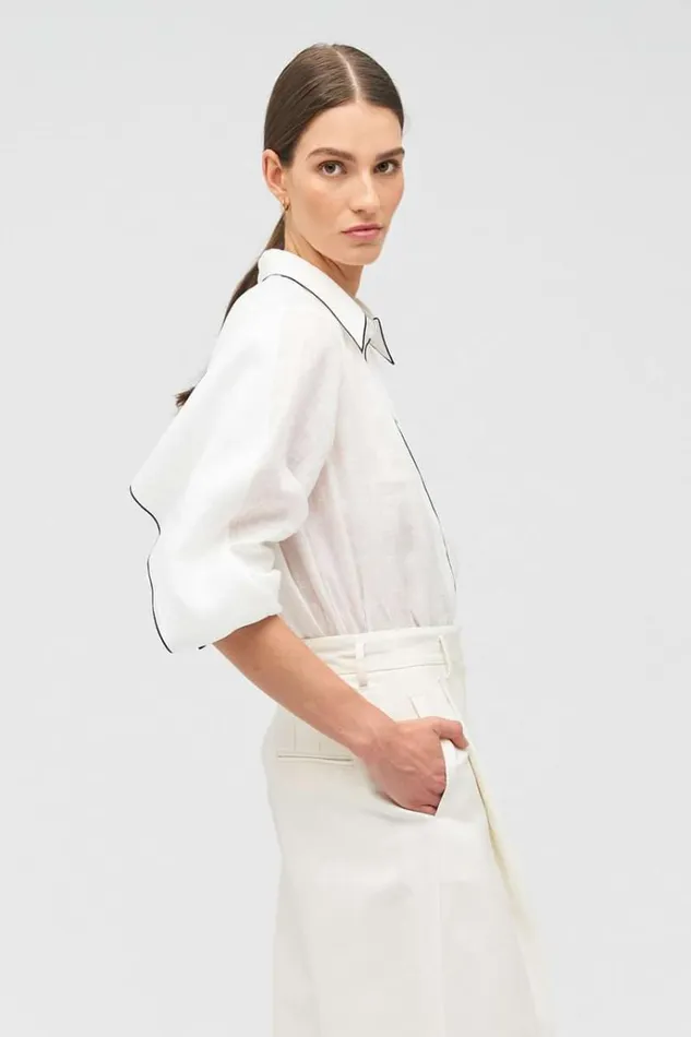Oroton Tops Women Contrast Bind Top Antique White