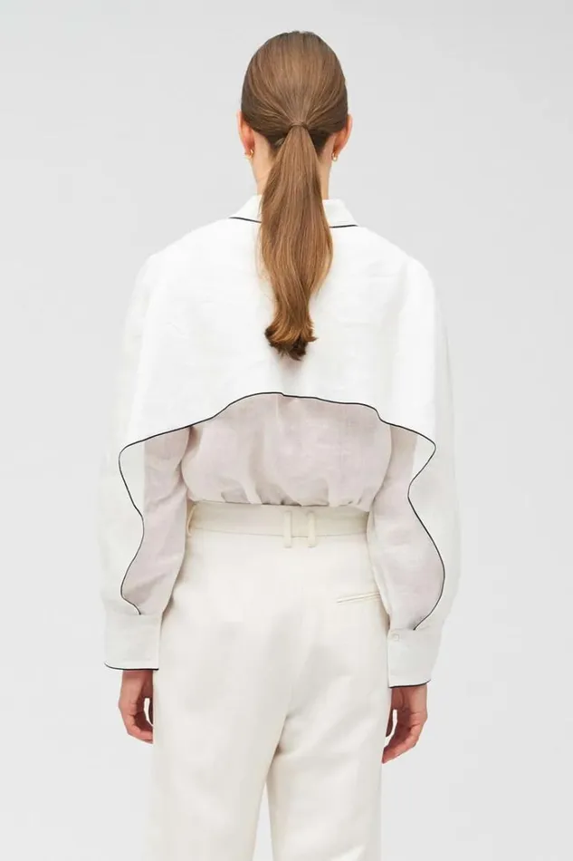 Oroton Tops Women Contrast Bind Top Antique White