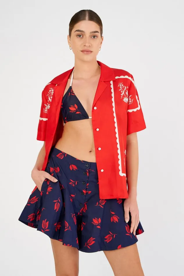 Oroton Tops Women Daisy Print Camp Shirt Poppy