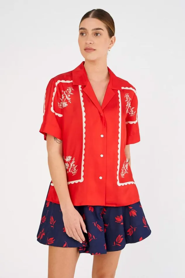 Oroton Tops Women Daisy Print Camp Shirt Poppy