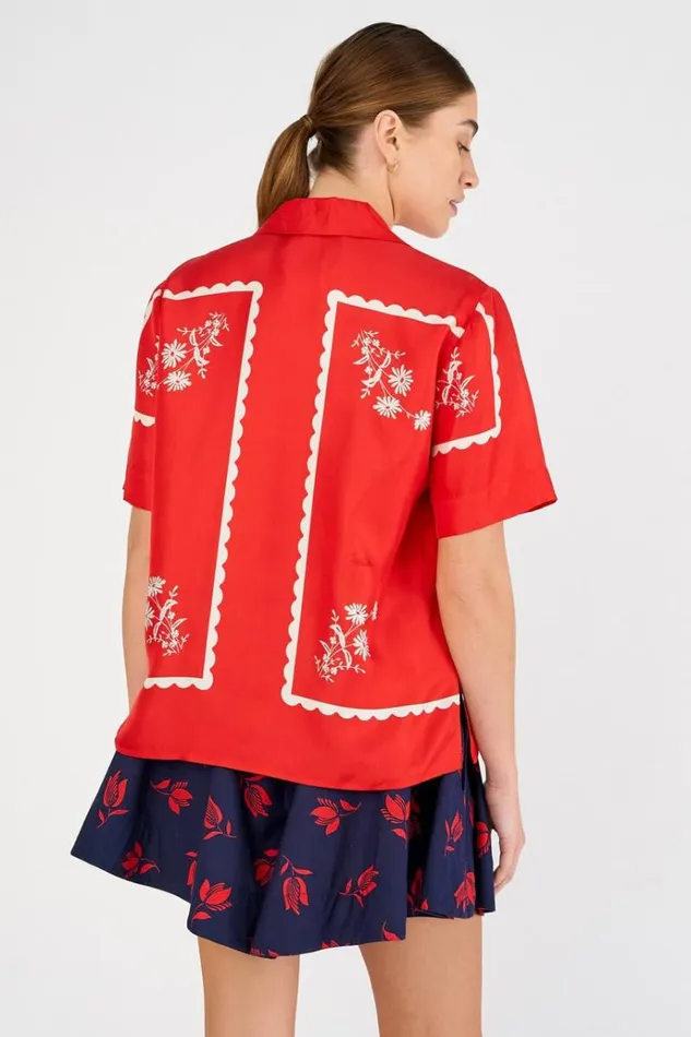 Oroton Tops Women Daisy Print Camp Shirt Poppy