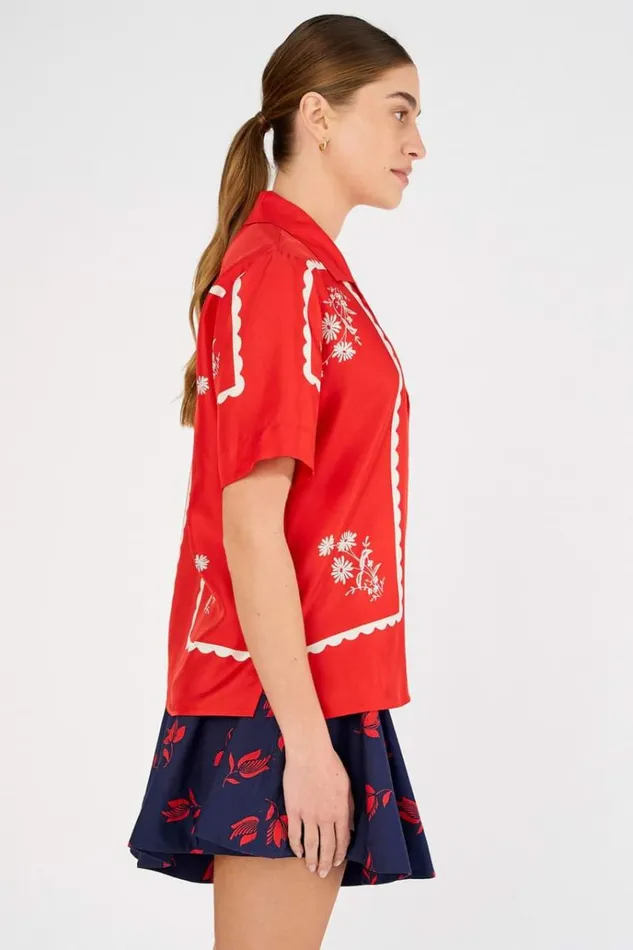 Oroton Tops Women Daisy Print Camp Shirt Poppy