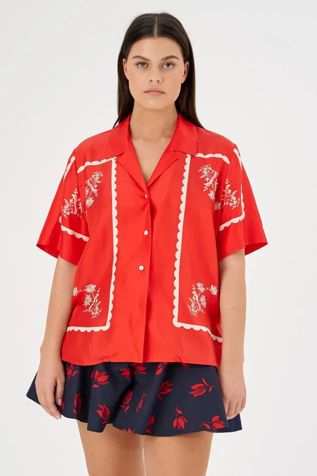 Oroton Tops Women Daisy Print Camp Shirt Poppy