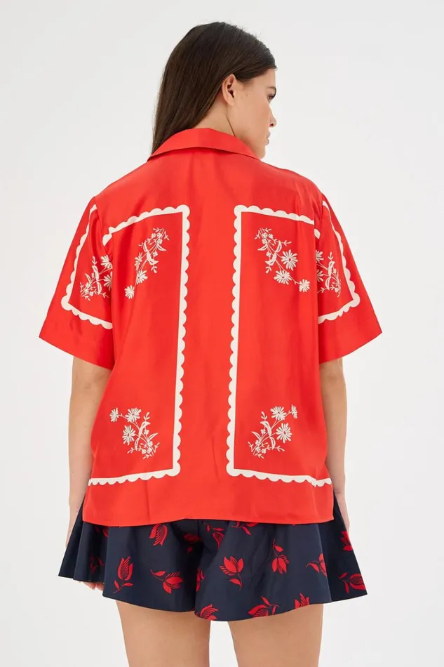 Oroton Tops Women Daisy Print Camp Shirt Poppy
