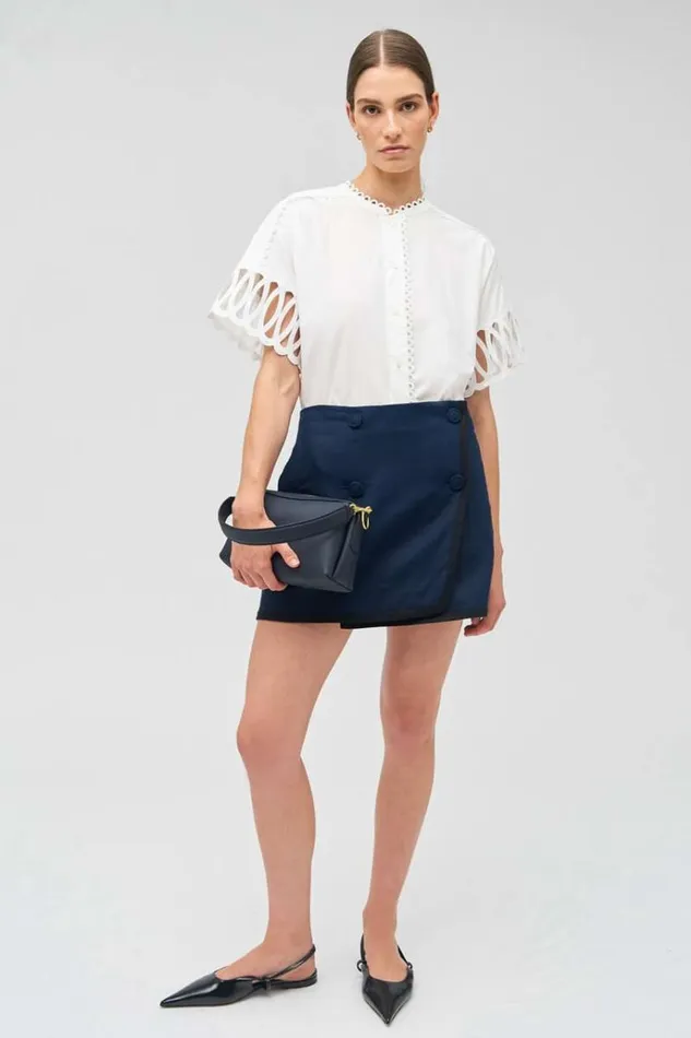 Oroton Tops Women Lace Trim Blouse White