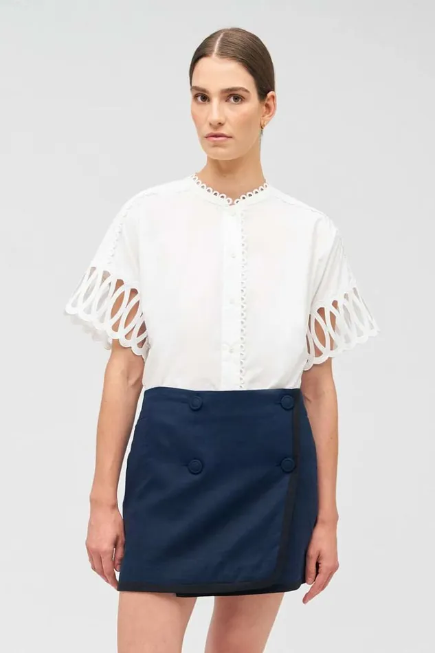 Oroton Tops Women Lace Trim Blouse White