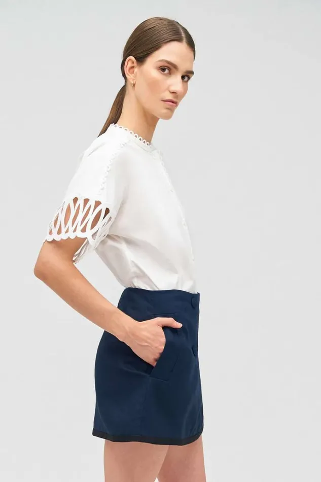 Oroton Tops Women Lace Trim Blouse White