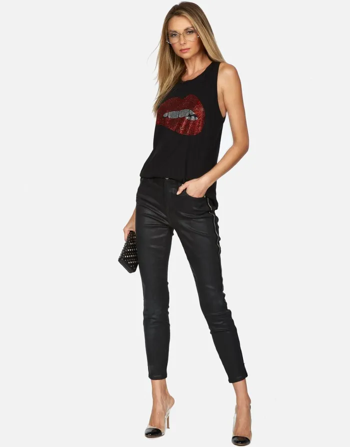 Peyton Crystal Biting Lip Black Women039s Lauren Moshi Tanks