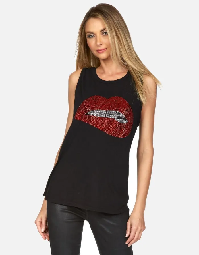 Peyton Crystal Biting Lip Black Women039s Lauren Moshi Tanks