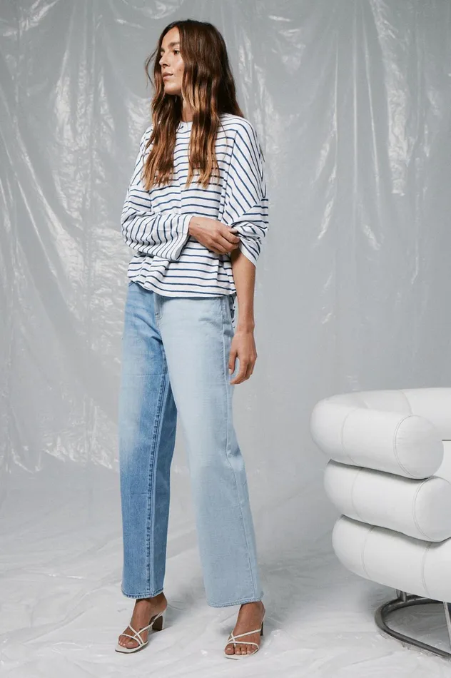 Pistola Denim Selma Long Sleeve Curved Hemp Tee 8211 Ocean Stripe Women Tops