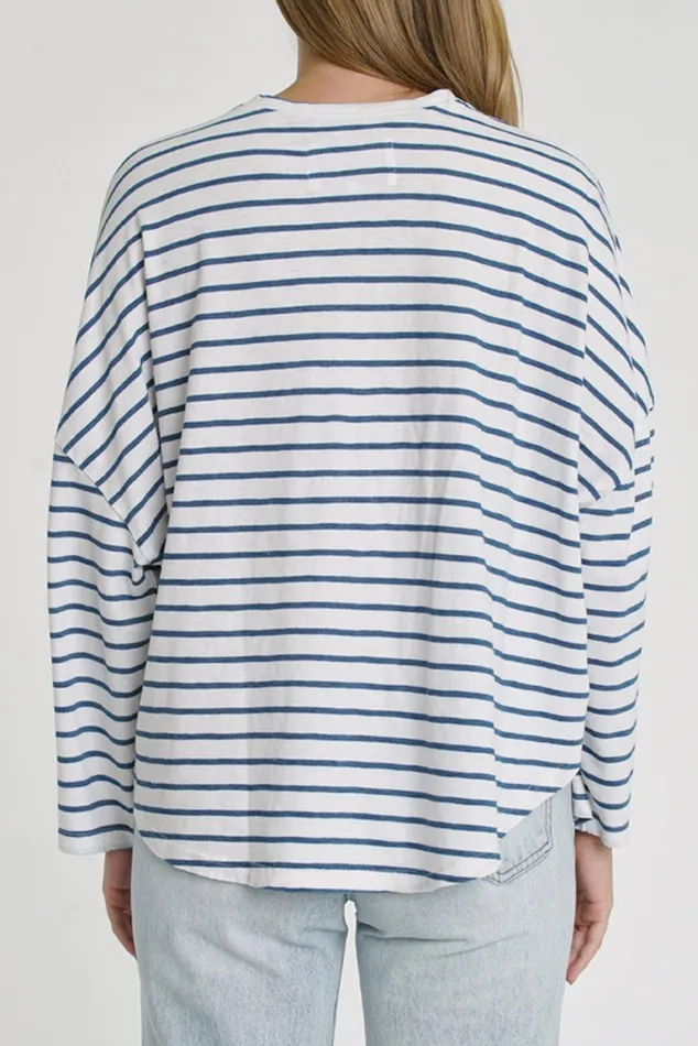 Pistola Denim Selma Long Sleeve Curved Hemp Tee 8211 Ocean Stripe Women Tops