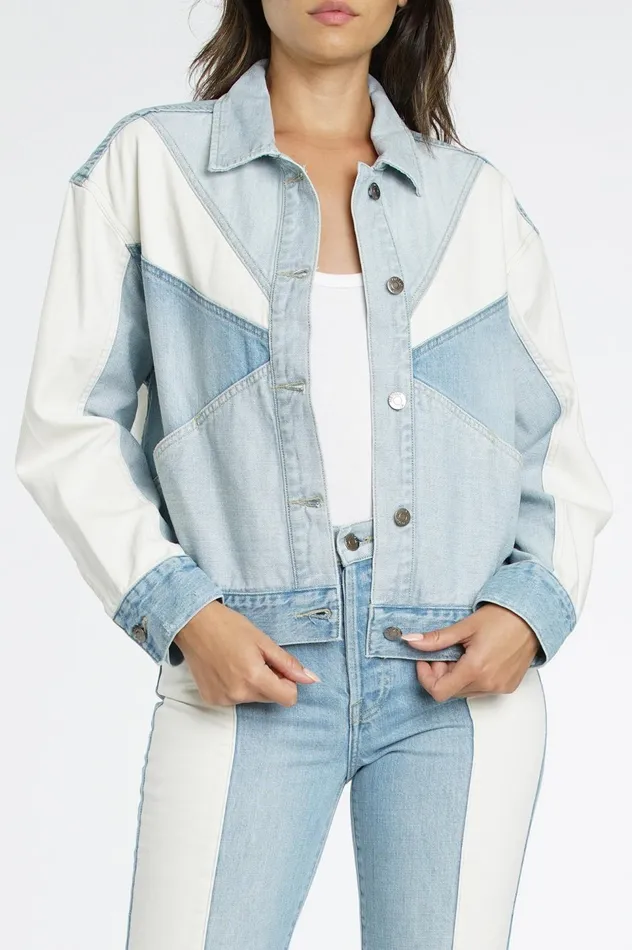Pistola Denim Willow Colorblock Boxy Denim Jacket 8211 Transitions Women Jackets and Outerwear