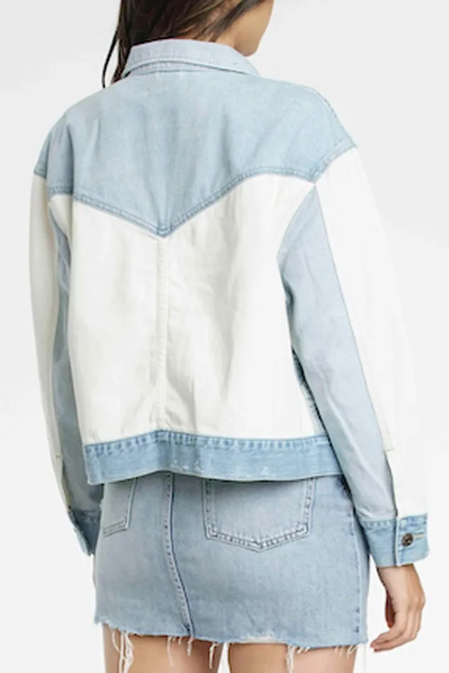 Pistola Denim Willow Colorblock Boxy Denim Jacket 8211 Transitions Women Jackets and Outerwear