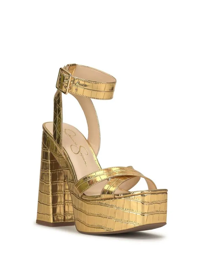 Platforms Shoes Jessica Simpson Beasley Platform Heel In Gold Crocodile