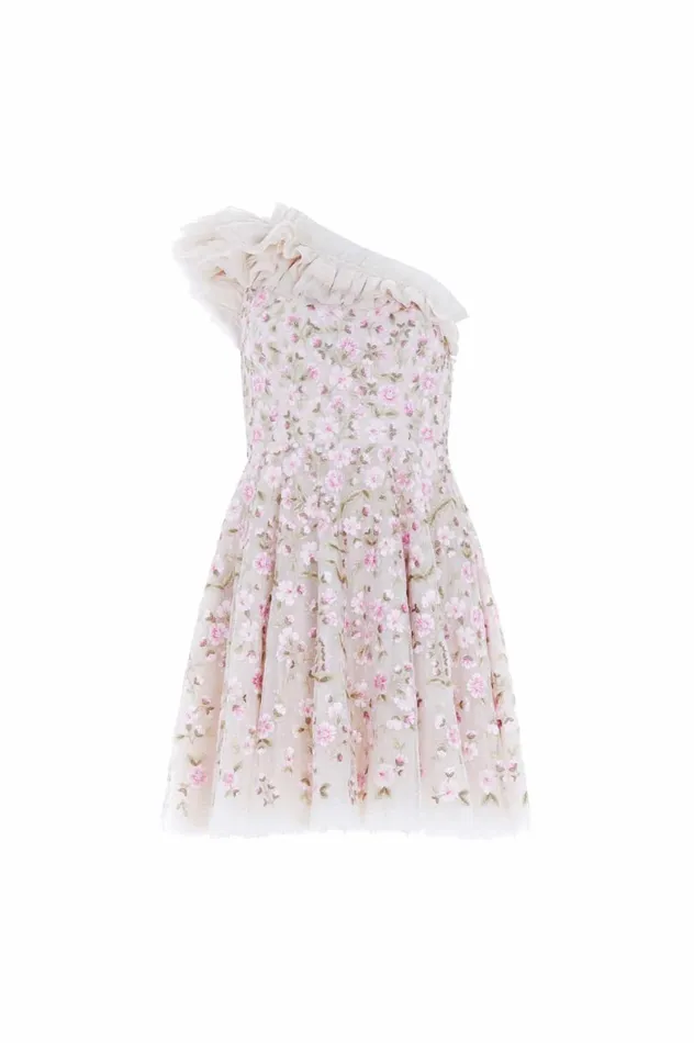 Posy Pirouette OneShoulder Micro Mini Dress Champagne Women Needle and Thread Dresses