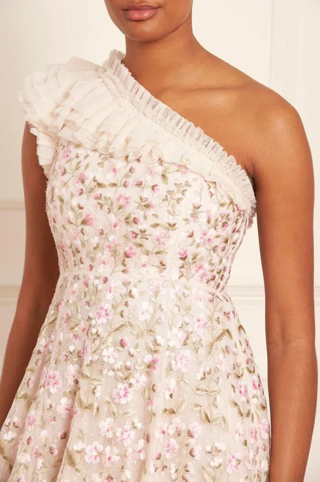 Posy Pirouette OneShoulder Micro Mini Dress Champagne Women Needle and Thread Dresses