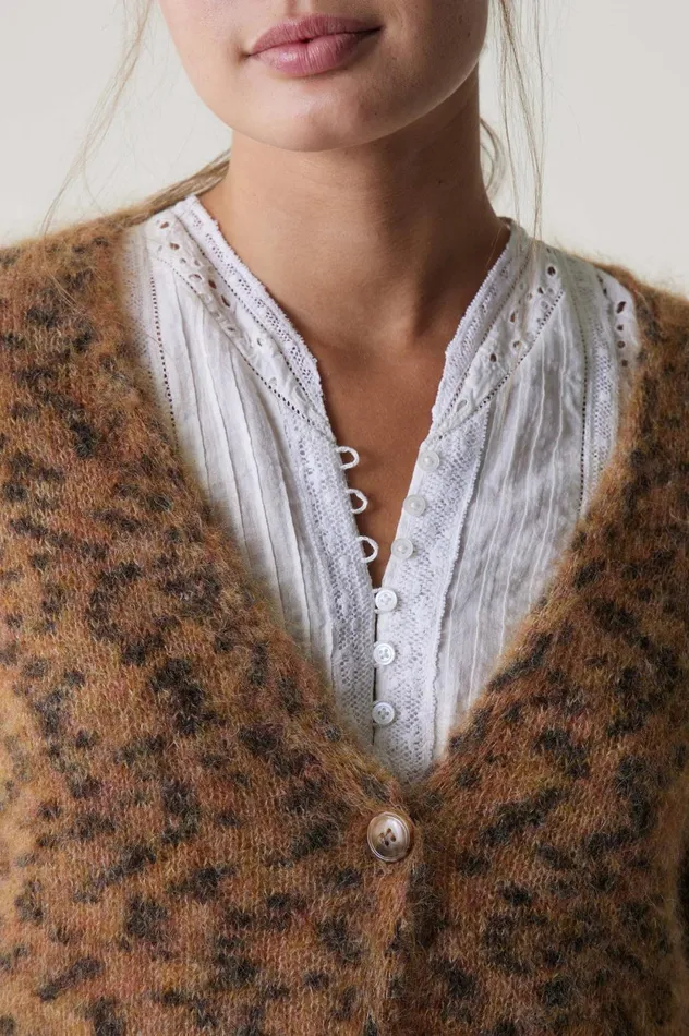 Pulls and Vests Women Leon and Harper Marta Leopard Cardigan Beige