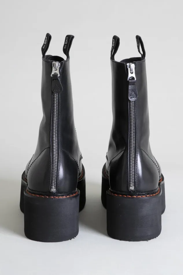 R13 Boots Women Double Stack Boot 8211 Black Combat Boots