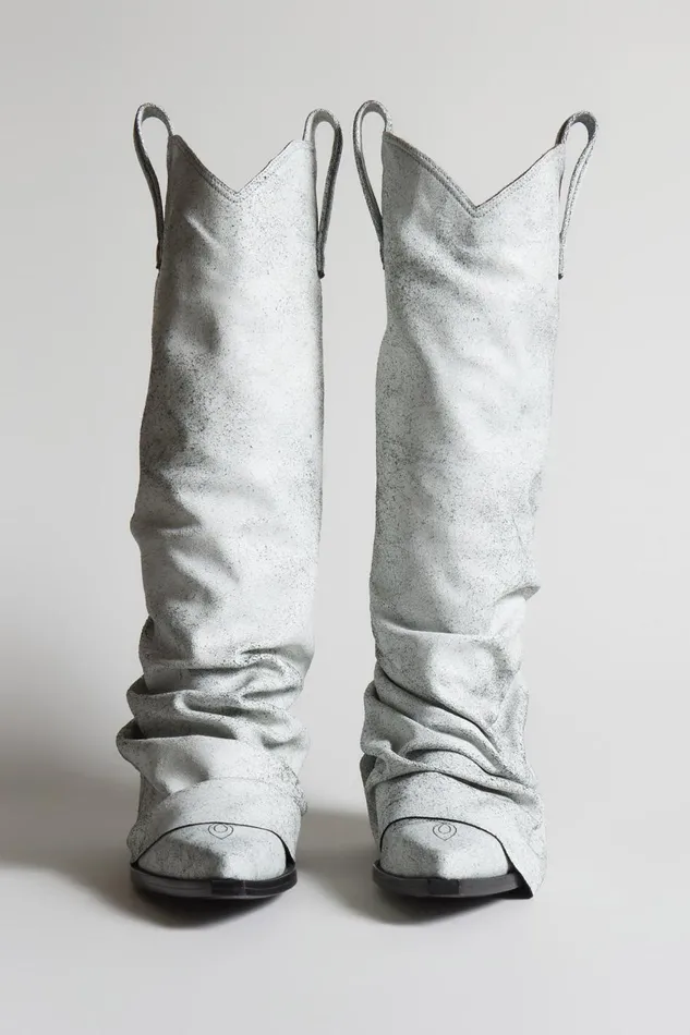 R13 Boots Women MID COWBOY BOOT 8211 CRACKLE WHITE