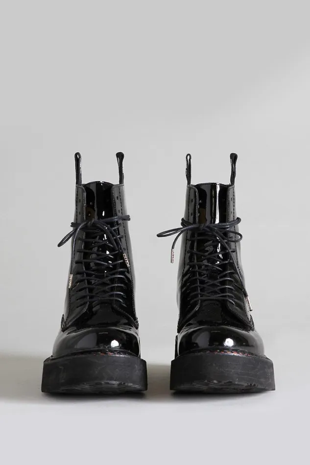 R13 Boots Women SINGLE STACK BOOT 8211 BLACK PATENT