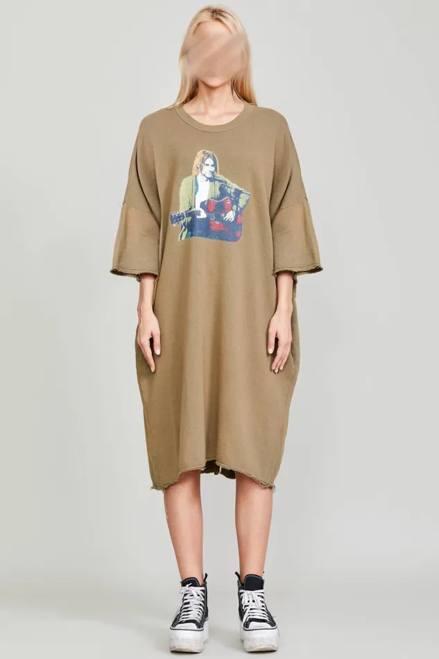 R13 Dresses and Skirts Women ELONGATED TSHIRT DRESS 8211 KURT CONCERT PRINT