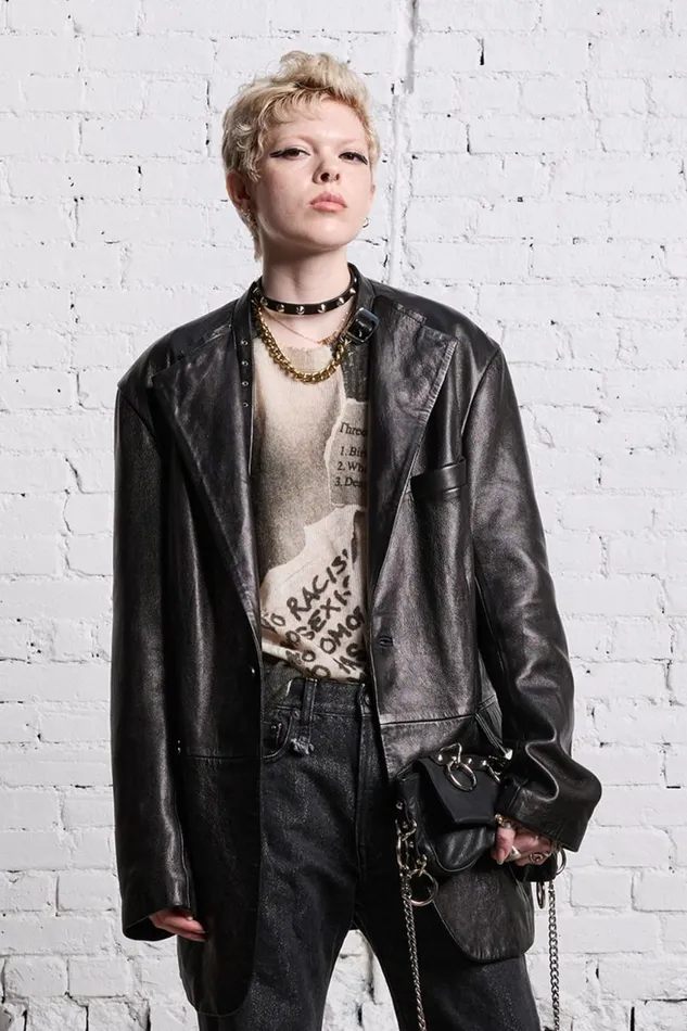 R13 Jackets and Coats Women BELT COLLAR LEATHER BLAZER 8211 BLACK