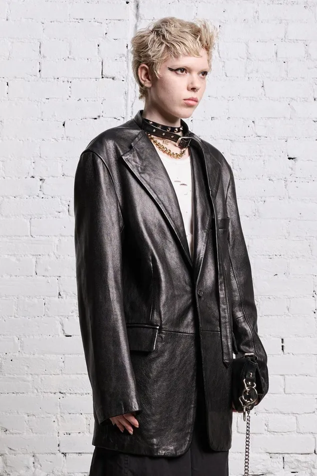 R13 Jackets and Coats Women BELT COLLAR LEATHER BLAZER 8211 BLACK