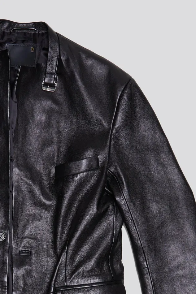 R13 Jackets and Coats Women BELT COLLAR LEATHER BLAZER 8211 BLACK