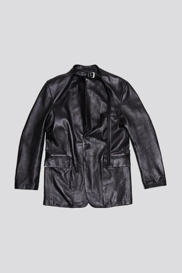 R13 Jackets and Coats Women BELT COLLAR LEATHER BLAZER 8211 BLACK