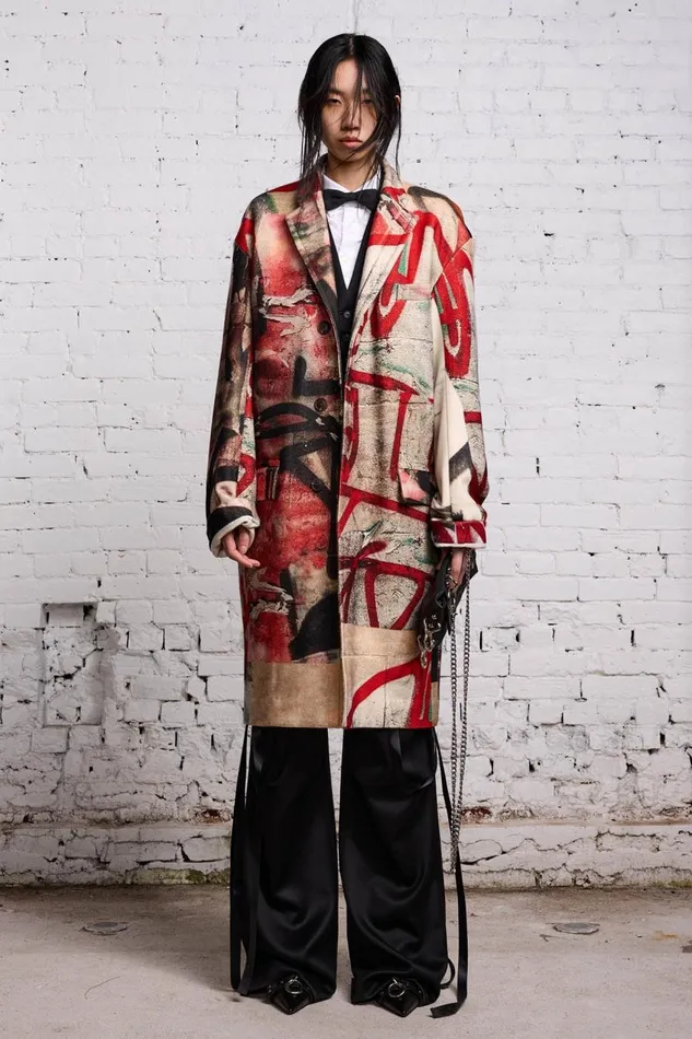 R13 Jackets and Coats Women OVERSIZED RAGGED COAT 8211 GRUNGE MURAL