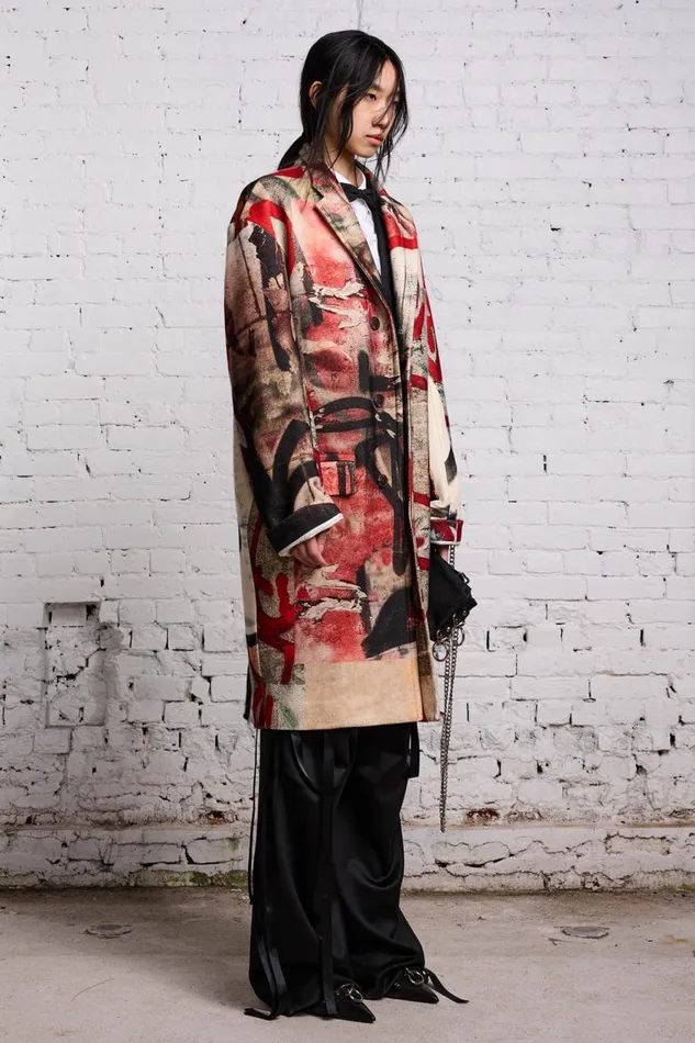 R13 Jackets and Coats Women OVERSIZED RAGGED COAT 8211 GRUNGE MURAL