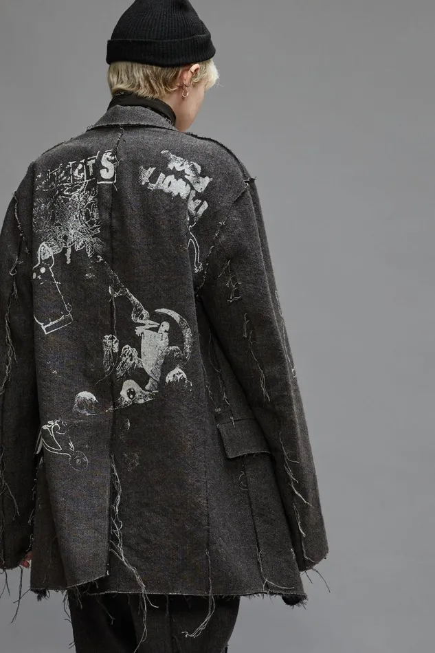 R13 Jackets and Coats Women RAW CUT RAGGED BLAZER 8211 DARK GREY