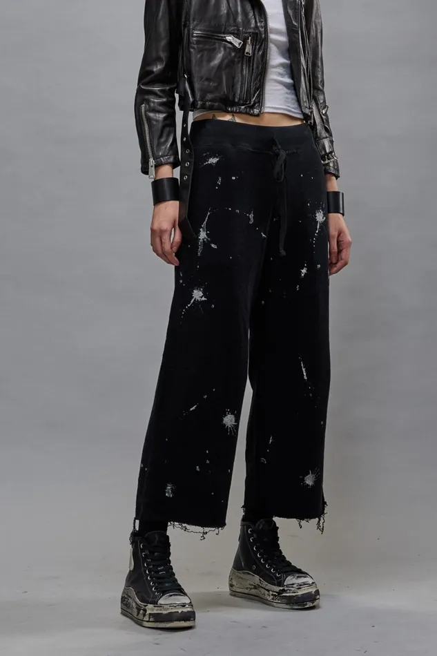R13 Pants and Shorts Women ARTICULATED KNEE SWEATPANTS 8211 SPLATTERED BLACK