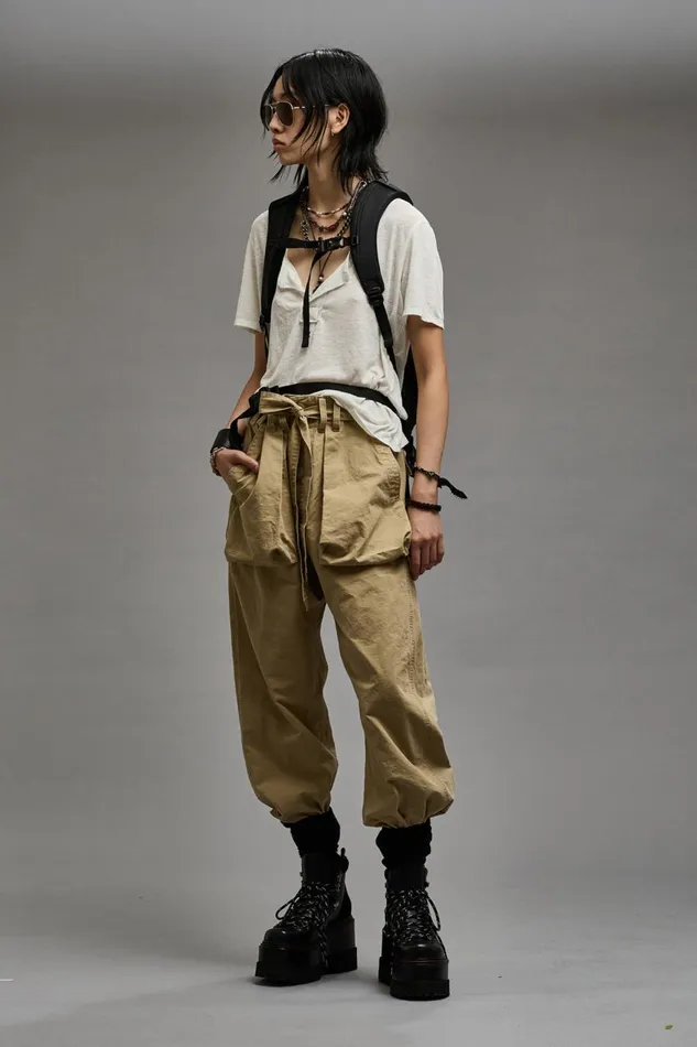 R13 Sale Women BELTED UTILITY PANT 8211 KHAKI RIPSTOP