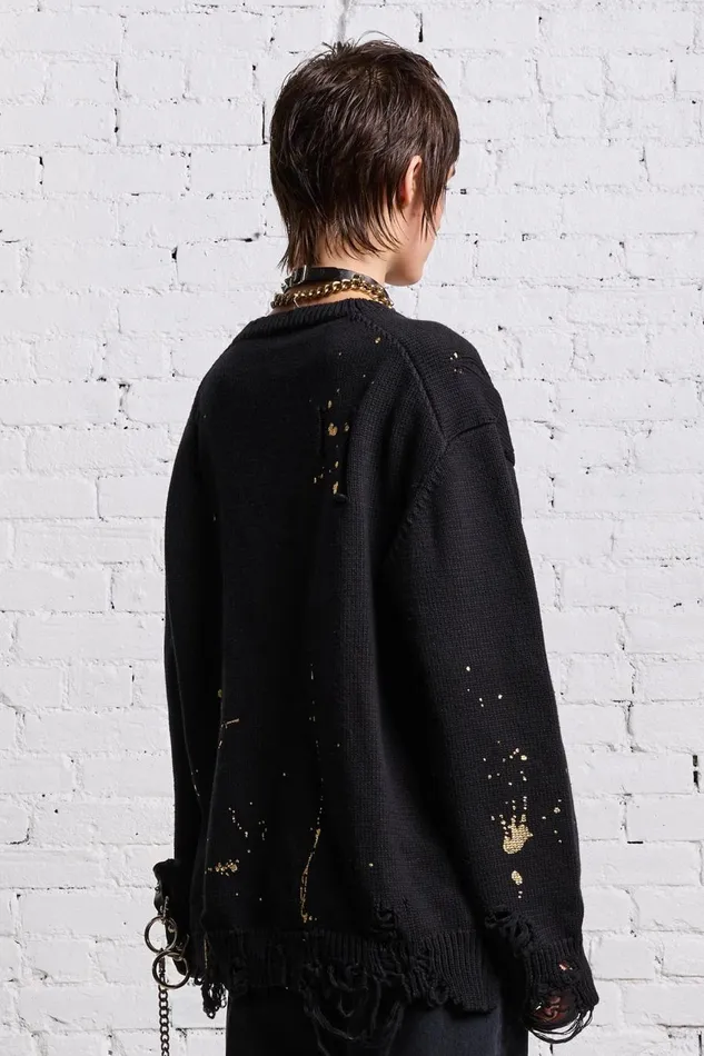 R13 Sale Women BOYFRIEND CARDIGAN 8211 GOLD SPLATTERED BLACK