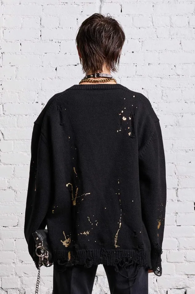 R13 Sale Women BOYFRIEND CARDIGAN 8211 GOLD SPLATTERED BLACK
