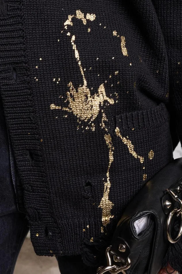 R13 Sale Women BOYFRIEND CARDIGAN 8211 GOLD SPLATTERED BLACK