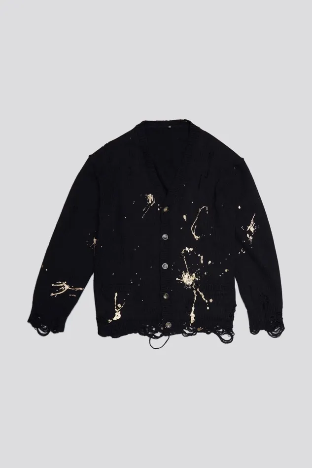 R13 Sale Women BOYFRIEND CARDIGAN 8211 GOLD SPLATTERED BLACK