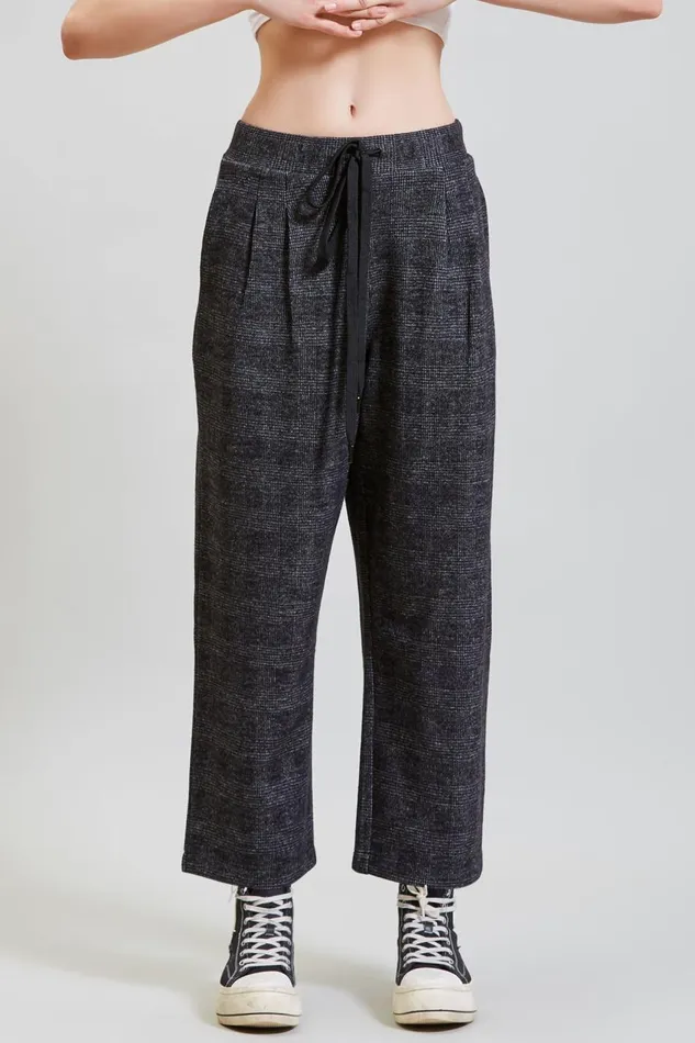 R13 Sale Women CROPPED PLEATED WIDE LEG PANT 8211 GREY GLEN PLAID